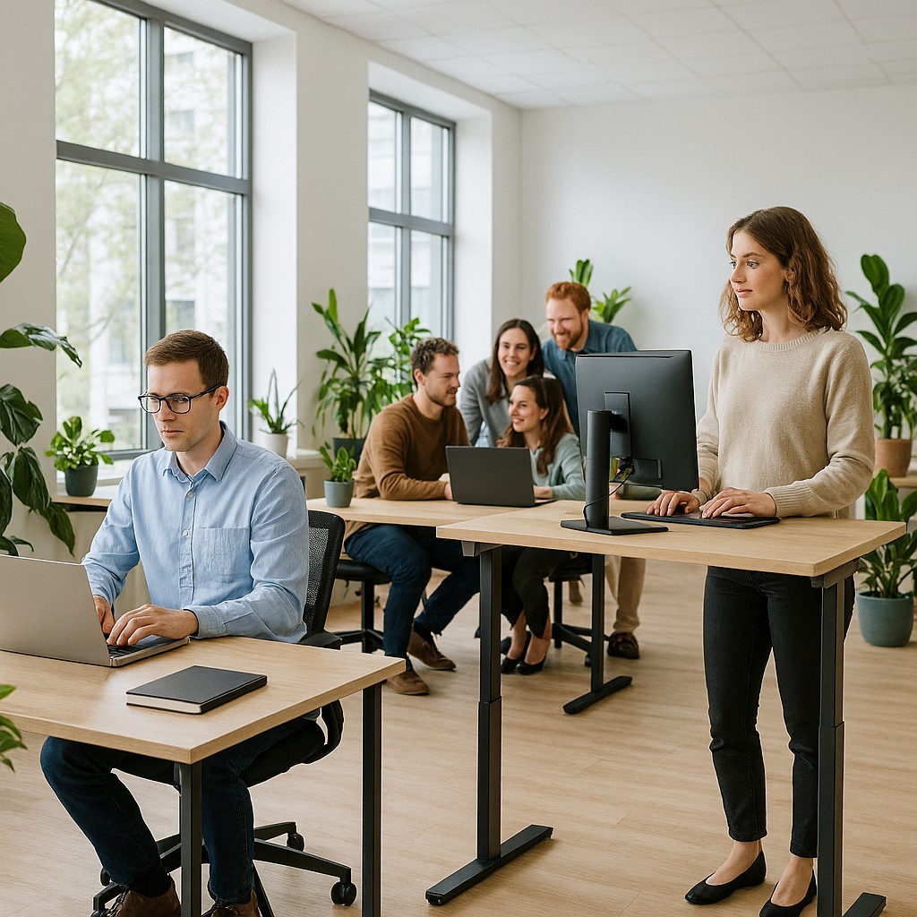 Softwareentwickler im Großraumbüro bei der Arbeit. Erstellt von KI.